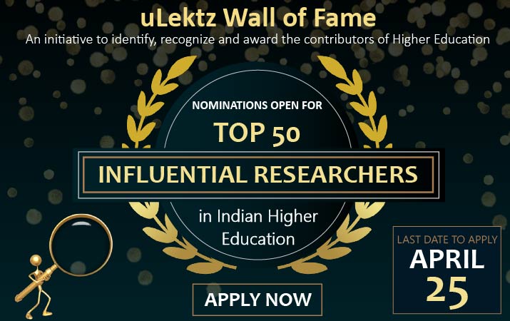 uLektz News is proud to invite nominations from universities/institutions and colleges for its famed Wall of Fame venture- Top 50 Influential Researchers in Indian Higher Education for the year 2020.
